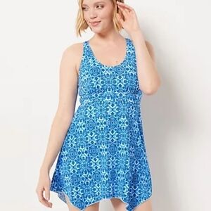 Denim & Co. Beach Handkerchief Hem Scoop-Neck Swim Dress